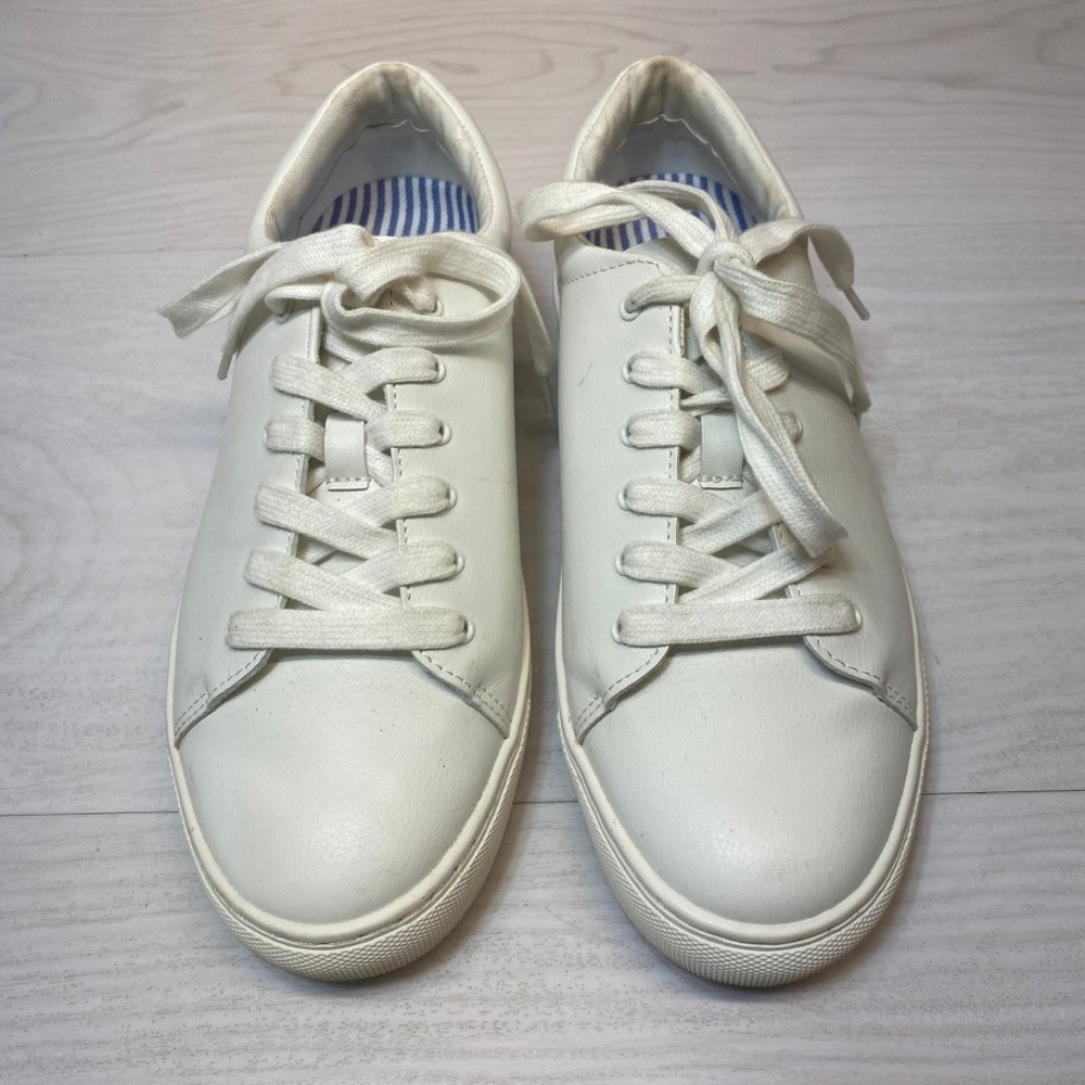 J. Crew Womens 8 Sneakers BC186 Low Top White Synthetic Leather Lace Up Casual